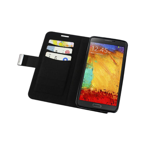 Reiko Samsung Galaxy Note 3 Flip Folio Card Holder Case In Black