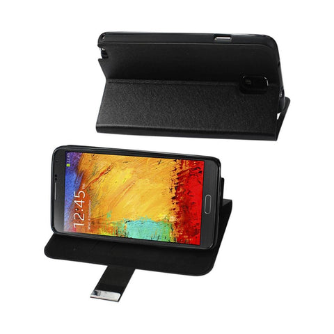 Reiko Samsung Galaxy Note 3 Flip Folio Card Holder Case In Black