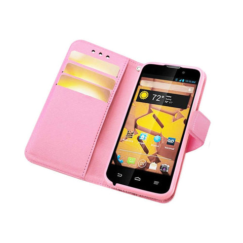 Reiko Zte Warp 4g 3-in-1 Wallet Case In Hot Pink