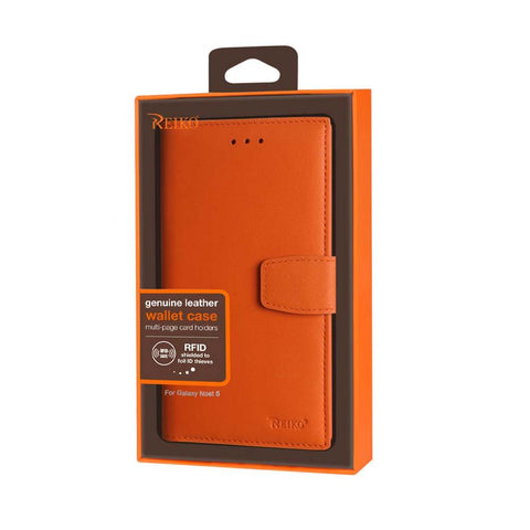 Reiko Samsung Galaxy Note 5 Genuine Leather Rfid Wallet Case In Tangerine