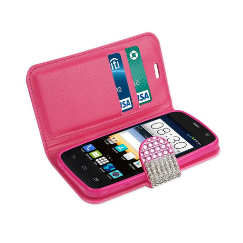 Reiko Zte Sonata 2 Jewelry Diamond Rhinestone Wallet Case In Pink