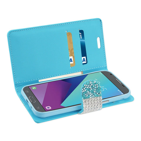 Reiko Samsung Galaxy J3 Emerge Diamond Rhinestone Wallet Case In Blue