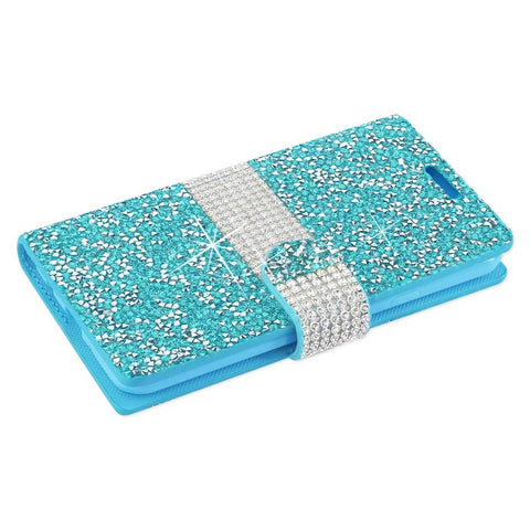 Reiko Samsung Galaxy J3 Emerge Diamond Rhinestone Wallet Case In Blue