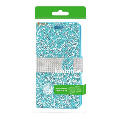 Reiko Samsung Galaxy J3 Emerge Diamond Rhinestone Wallet Case In Blue