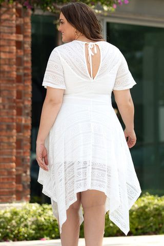 Plus Size Round Neck Short Sleeve Lace Trim Dress