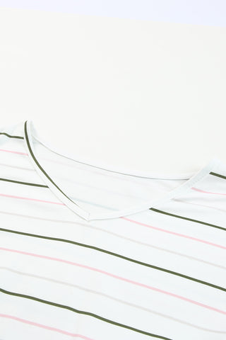 Striped Dropped Shoulder V-Neck Top