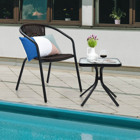 Patio Rattan Dining Chair with Curved Backrest for Yard Garden-Brown