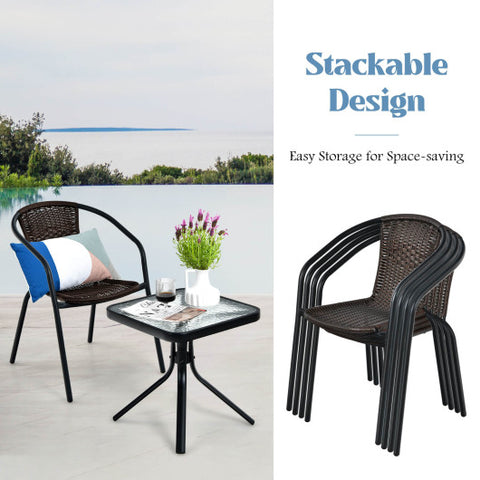 Patio Rattan Dining Chair with Curved Backrest for Yard Garden-Brown