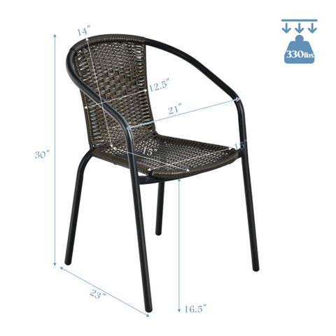 Patio Rattan Dining Chair with Curved Backrest for Yard Garden-Gray