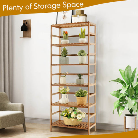 6-Tier Bamboo Bookshelf with Adjustable Shelves-Natural