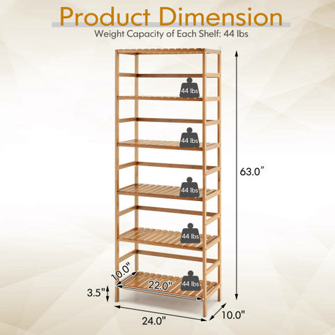 6-Tier Bamboo Bookshelf with Adjustable Shelves-Natural