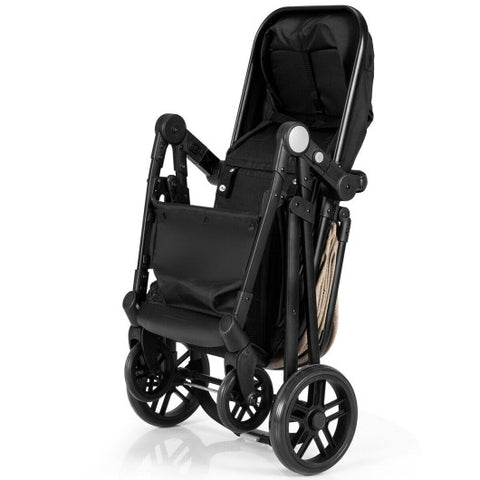 2-in-1 Foldable Pushchair Newborn Infant Baby Stroller-Coffee
