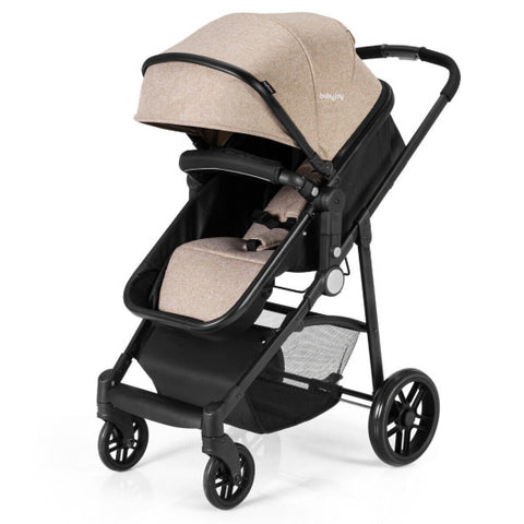 2-in-1 Foldable Pushchair Newborn Infant Baby Stroller-Coffee