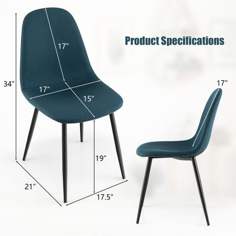 Dining Chairs Set of 2 with Black Metal Legs-Blue
