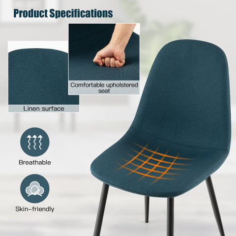 Dining Chairs Set of 2 with Black Metal Legs-Blue