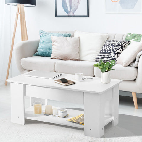 Coffee Table with Lift-up Desktop and Hidden Storage-White
