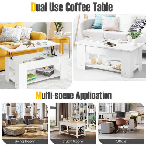 Coffee Table with Lift-up Desktop and Hidden Storage-White