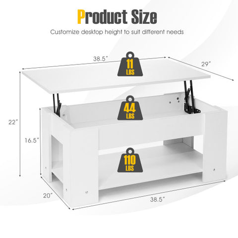 Coffee Table with Lift-up Desktop and Hidden Storage-White