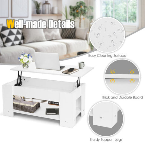 Coffee Table with Lift-up Desktop and Hidden Storage-White