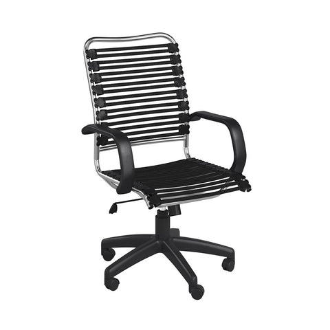 42" Black and Chrome Flat Bungee Cord High Back Office Chair