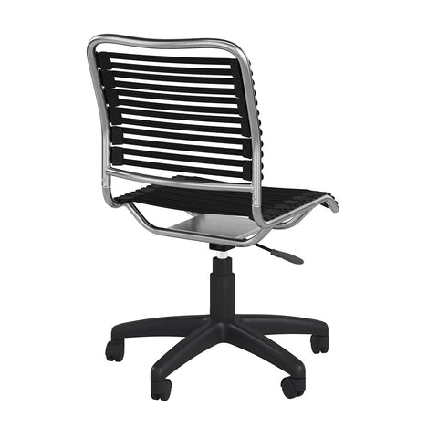 37" Black and Chrome Flat Bungee Cord Low Back Office Chair