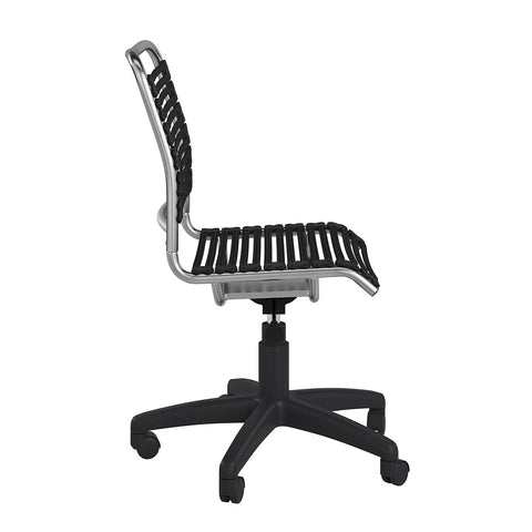37" Black and Chrome Flat Bungee Cord Low Back Office Chair