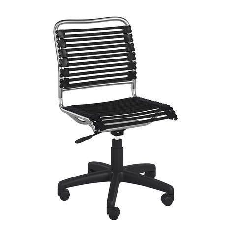 37" Black and Chrome Flat Bungee Cord Low Back Office Chair