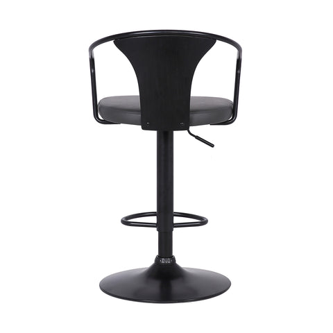 Gray Faux Leather &amp;amp; Metal Base Adjustable Bar Stool