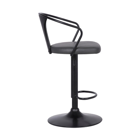 Gray Faux Leather &amp;amp; Metal Base Adjustable Bar Stool