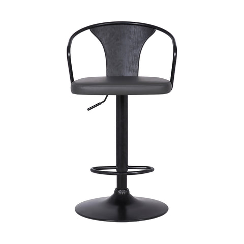 Gray Faux Leather &amp;amp; Metal Base Adjustable Bar Stool