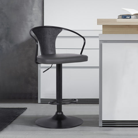 Gray Faux Leather &amp;amp; Metal Base Adjustable Bar Stool