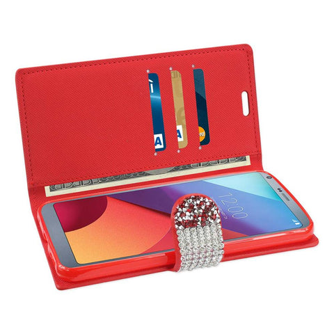 Reiko Lg G6 Diamond Rhinestone Wallet Case In Red