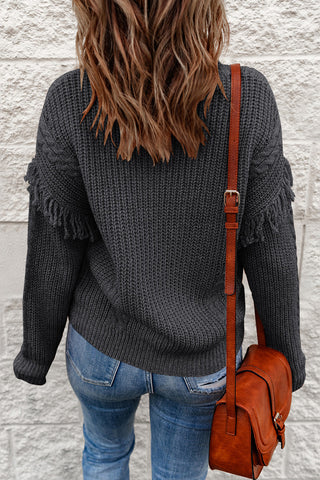 Fringe Detail Mixed Knit Sweater