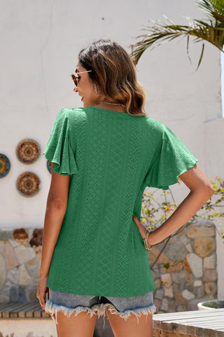 Eyelet Flutter Sleeve Short Sleeve Top