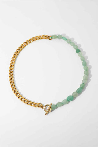 Stainless Steel Half Bead Half Chain Necklace