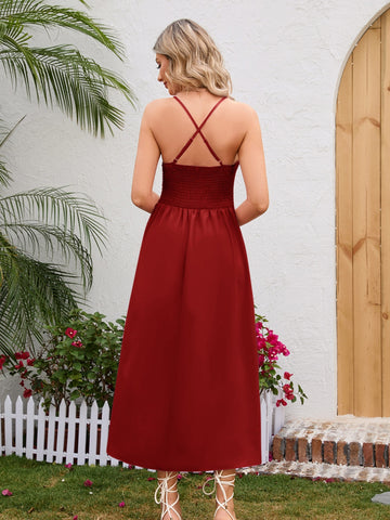 Crisscross Smocked Spaghetti Strap Dress