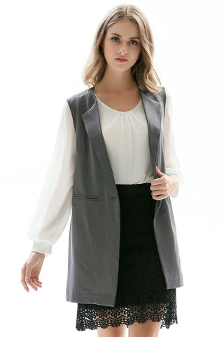 One-Button Sleeveless Longline Blazer