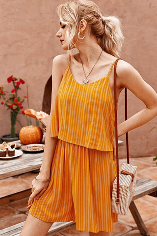 Striped Spaghetti Strap V-Neck Romper