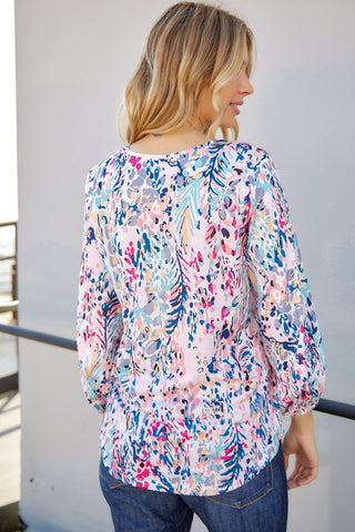 Printed Round Neck Balloon Sleeve Blouse