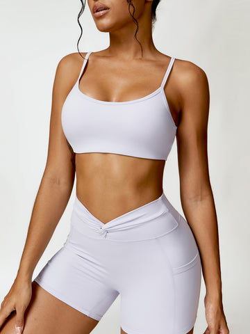 Twist Back Backless Spaghetti Strap Active Bra