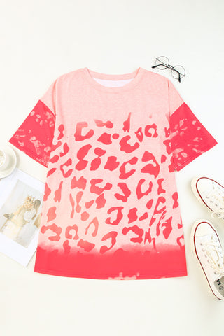 Leopard Round Neck Dropped Shoulder Long Tee