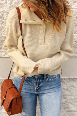 Half Button Dropped Shoulder Ribbed Sweater