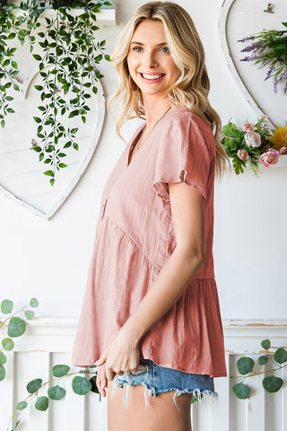 Button Down V-Neck Short Sleeve Shirt