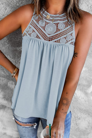 Lace Yoke Grecian Neck Sleeveless Top
