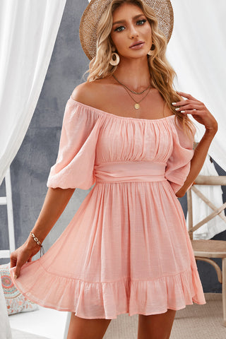 Tie-Back Ruffled Hem Square Neck Mini Dress