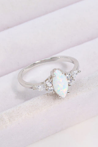 Opal and Zircon Platinum-Plated Ring