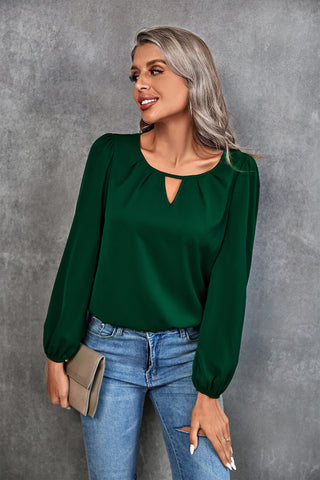 Pleated Detail Cutout Puff Sleeve Blouse