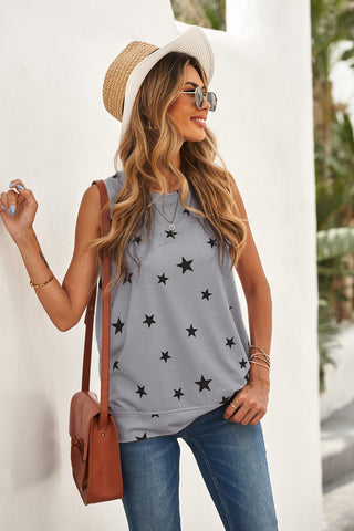 Star Print Tank with Slits