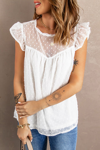 Swiss Dot Flutter Sleeve Round Neck Top