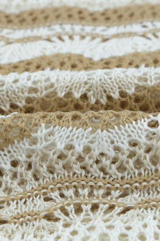 Wavy Stripe Scalloped Hem Openwork Knit Top